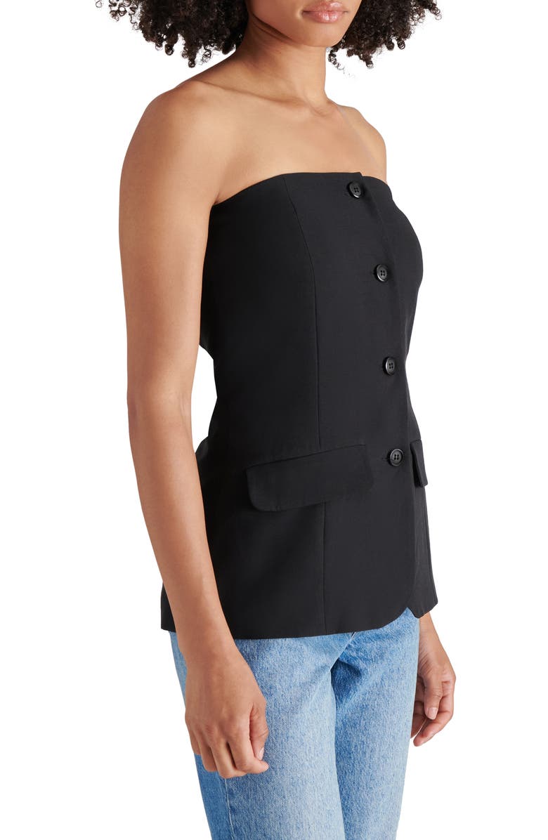 Steve Madden Emerald Strapless Button-Up Top, Alternate, color, Black