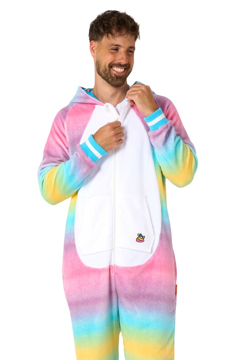 Unicorn Hooded Fleece Costume Jumpsuit, Alternate, color, PINK/ WHITE MULTI