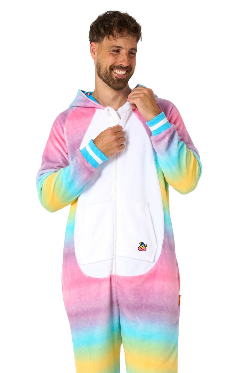 OppoSuits Unicorn Hooded Fleece Costume Jumpsuit, Alternate, color, Pink/ White Multi