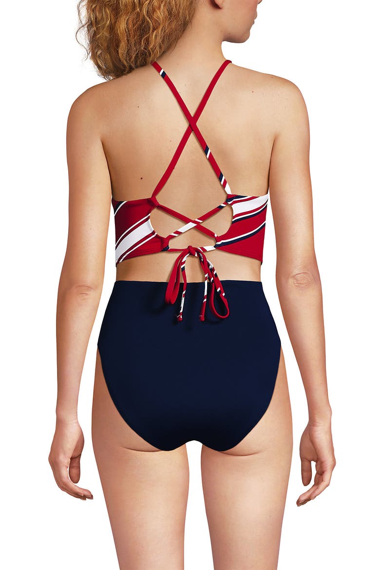 High Neck Monokini High Leg One Piece Swimsuit, Alternate, color, Red Diagonal Stripe/Navy