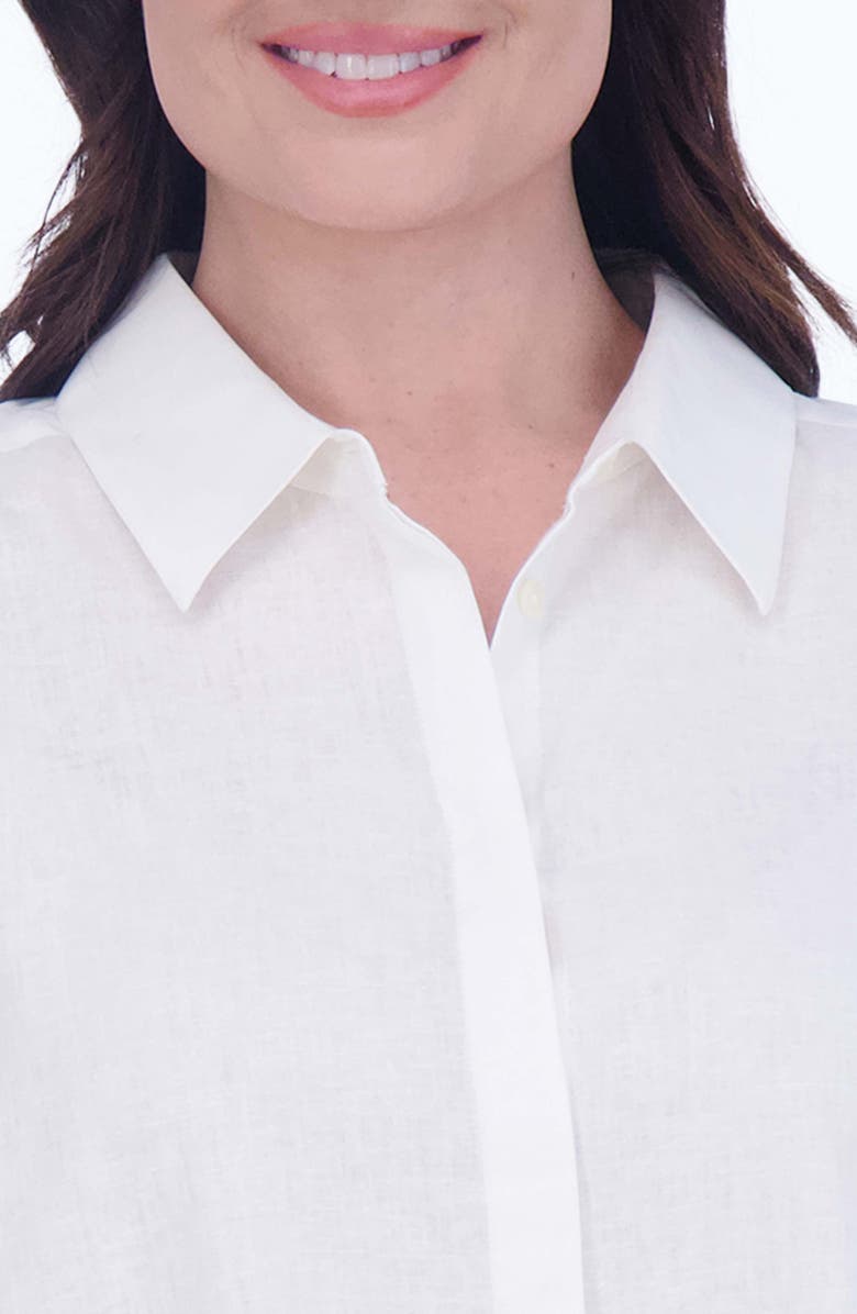 Foxcroft Olivia Bracelet Sleeve Hidden Placket Linen Blend Top, Alternate, color,