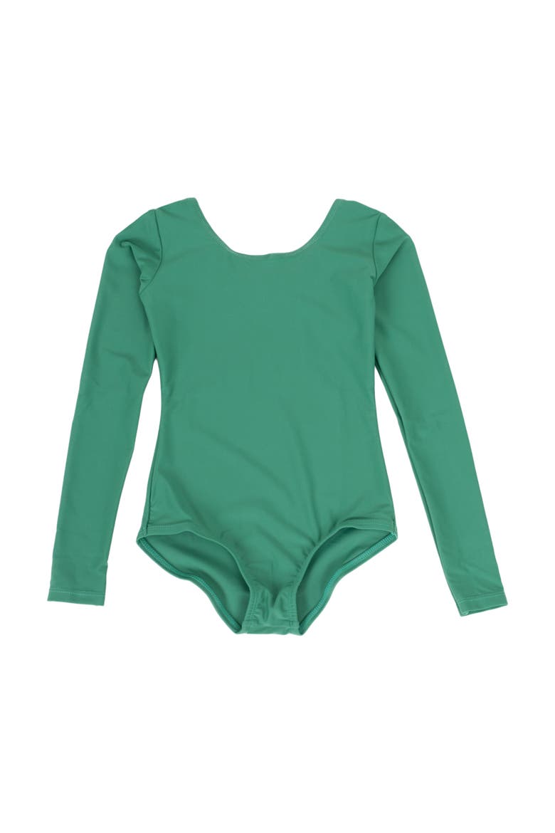 Girls Long Sleeve Leotard, Alternate, color, GREEN