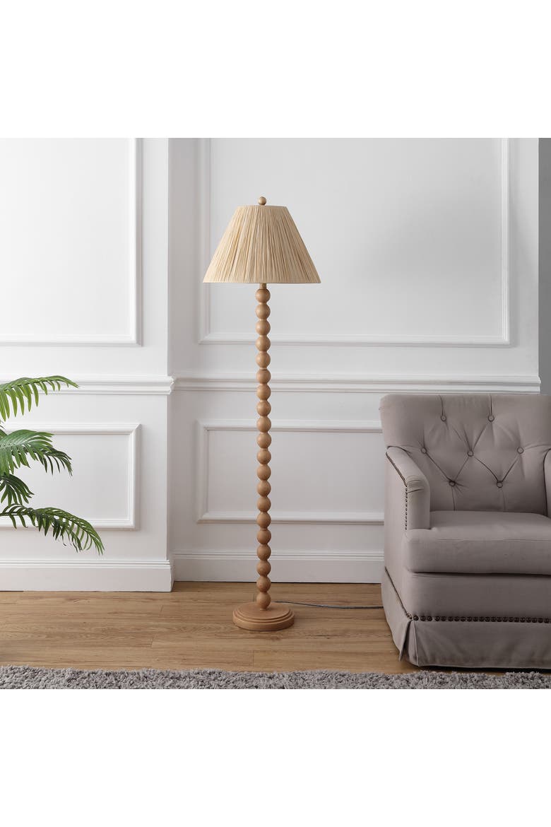 Wren 61.5" Modern Rustic Bobbin Pleated Paper Shade/Resin LED Floor Lamp, Alternate, color, Brown Wood Finish