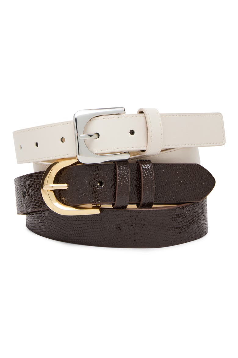 Set of 2 Faux Leather Belts, Main, color, CHOCOLATE-BONE
