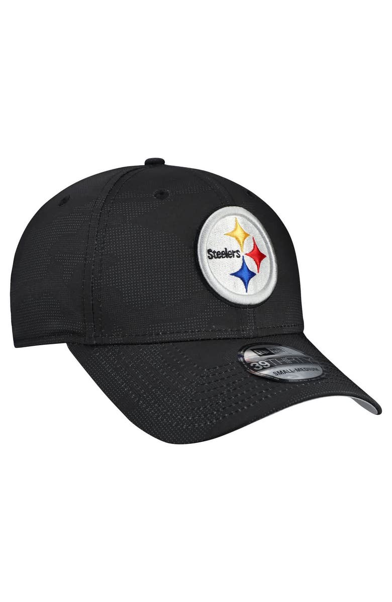 New Era Men
s New Era  Black Pittsburgh Steelers Tonal Camo 39THIRTY Stretch Fit Hat, Alternate, color, Black