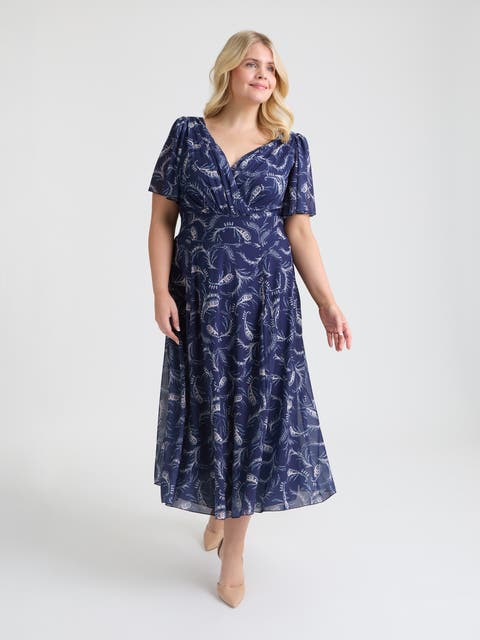 Victoria Floral Angel Sleeve Midi Dress