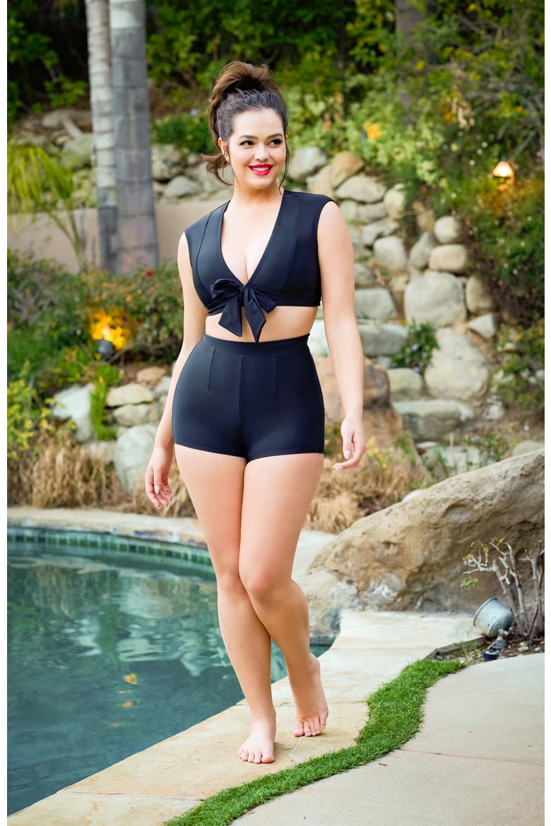 High Waist Swim Shorts, Alternate, color, Black