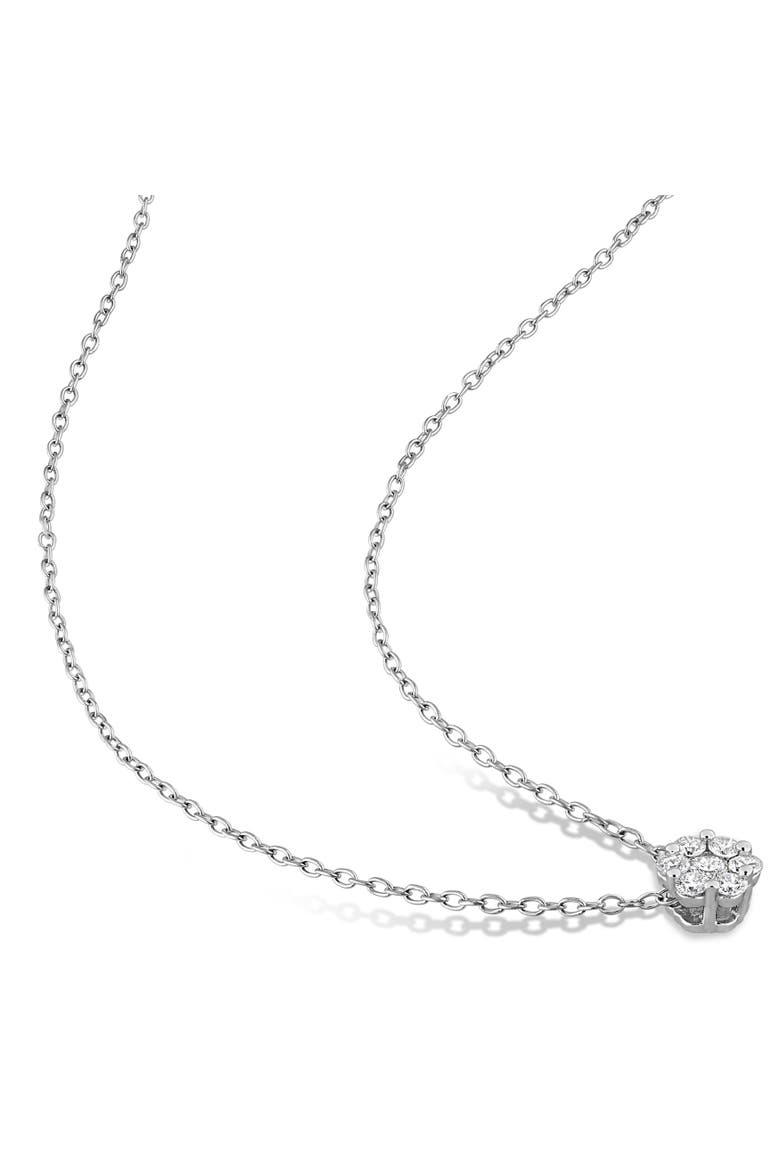 Lab-Grown Diamond Floral Cluster Necklace Silver, Alternate, color, Sterling silver