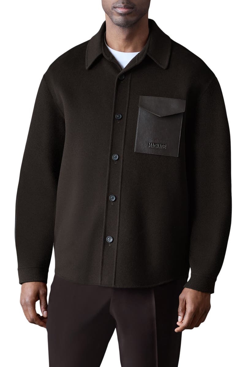 Mackage Emmanuel Double Face Wool Overshirt, Main, color, Coffee
