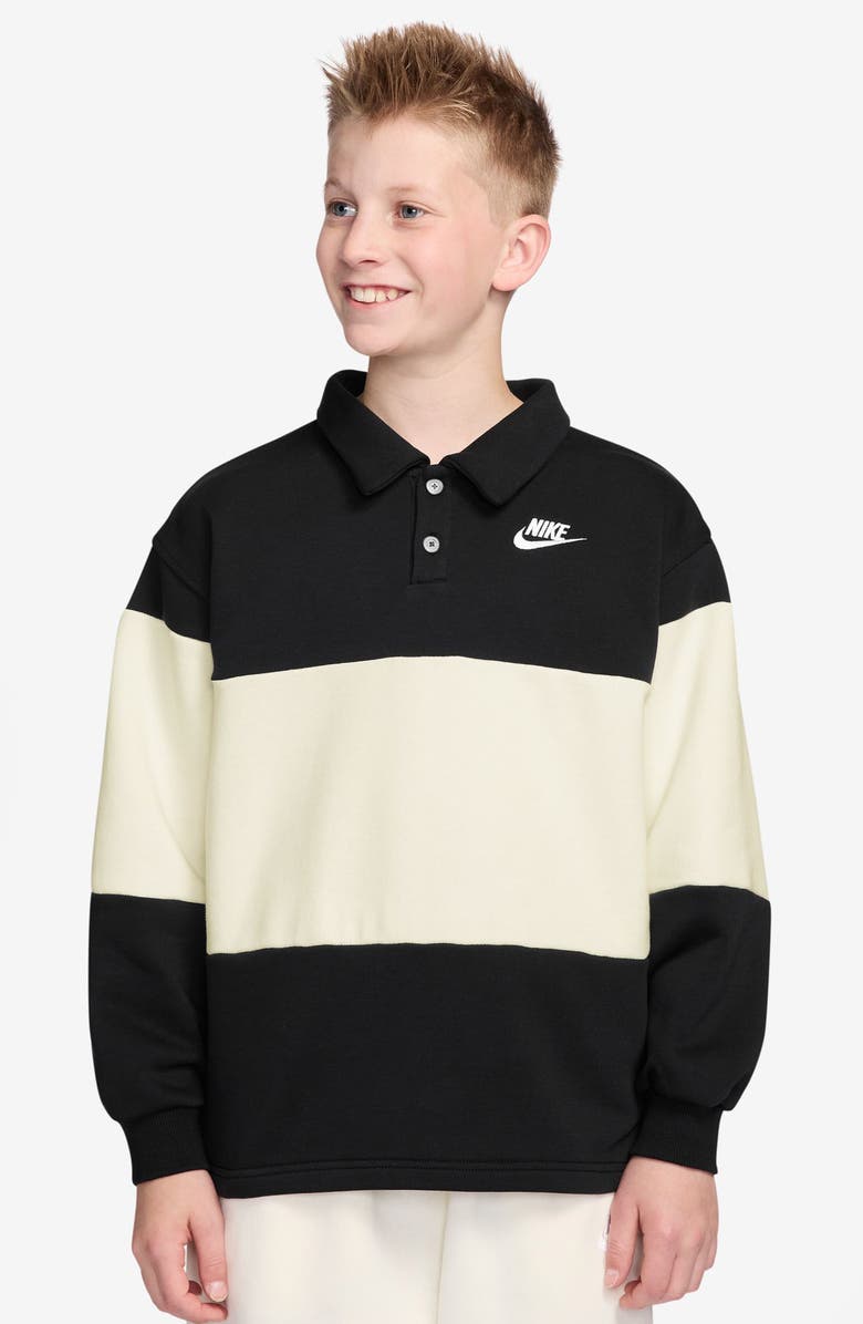 Nike Kids' Sportswear Club French Terry Rugby Shirt, Main, color, Black/ Sail/ White/ White