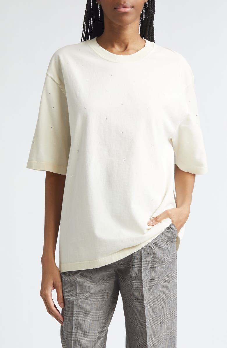 Golden Goose Distressed Boxy Cotton T-Shirt, Main, color, Heritage White