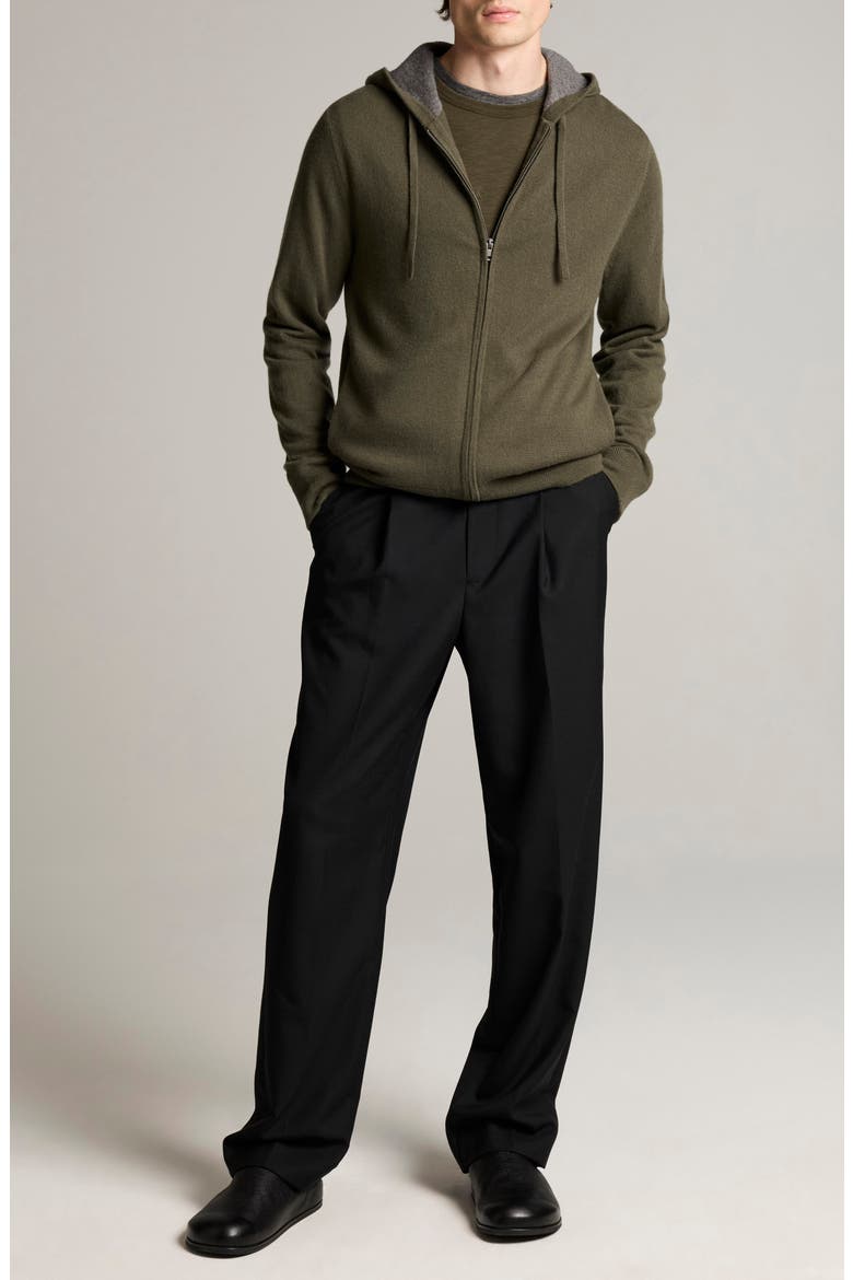 Cashmere Zip Hoodie Sweater, Alternate, color, BARRON GREEN/HEATHER GREY
