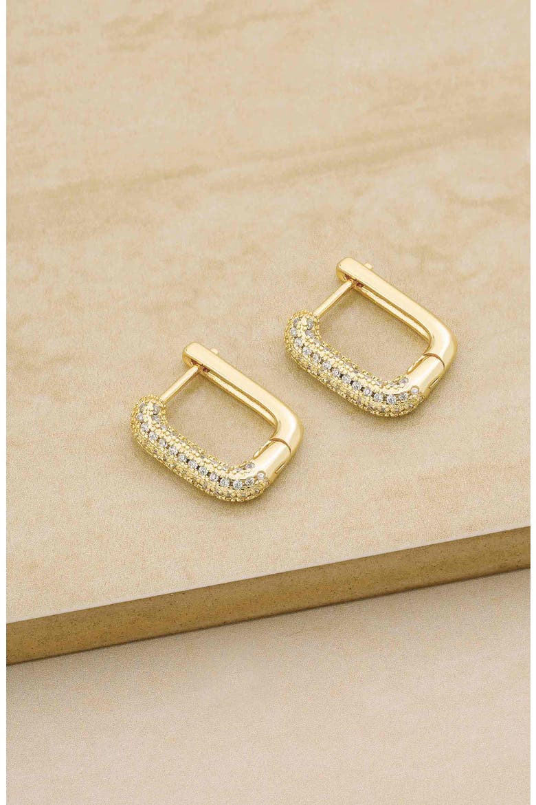 Pavé Crystal Square Huggie Earrings, Alternate, color, GOLD