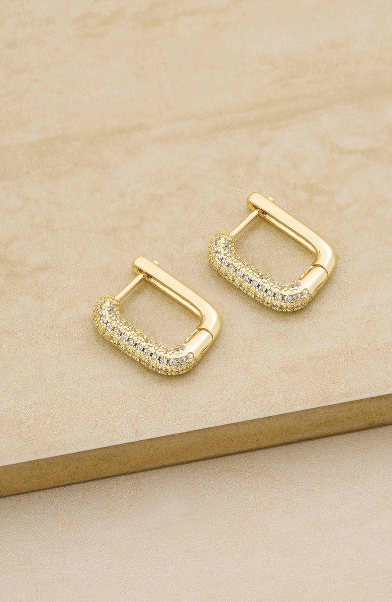 Ettika Pavé Crystal Square Huggie Earrings, Alternate, color, Gold