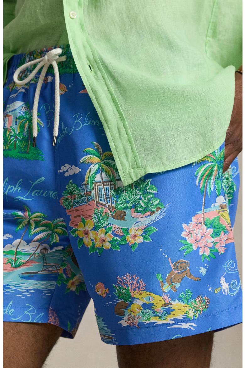 Traveler Classic Polo Bear Print Swim Trunks, Alternate, color, BAHAMAS BEAR