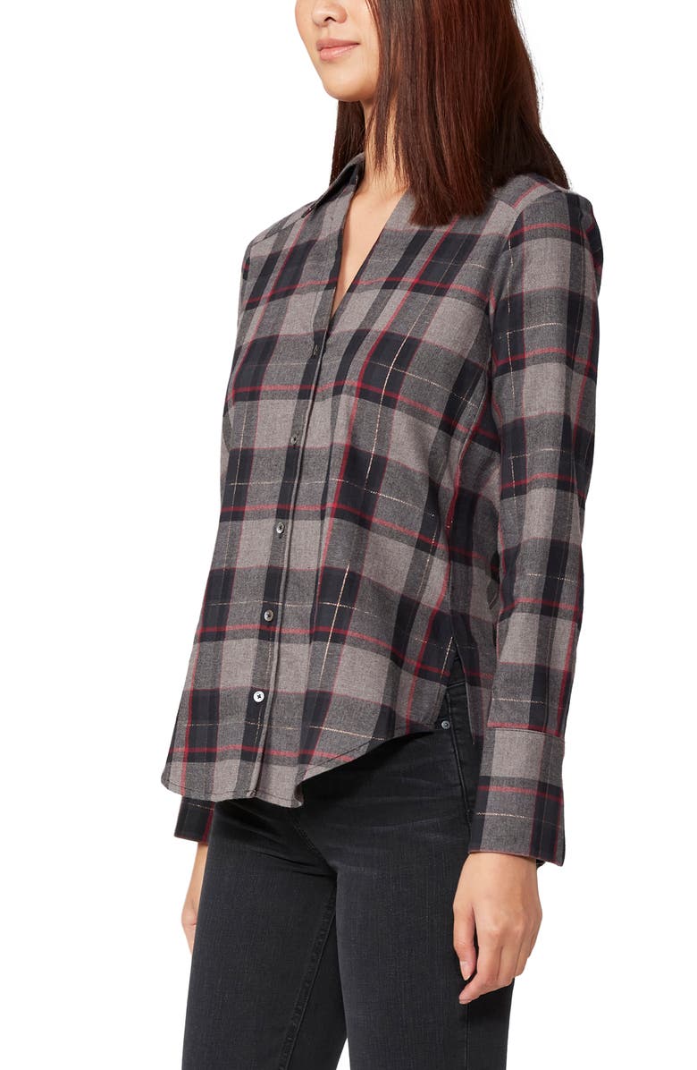 PAIGE Davlyn Metallic Plaid Button-Up Shirt, Alternate, color, Black Multi