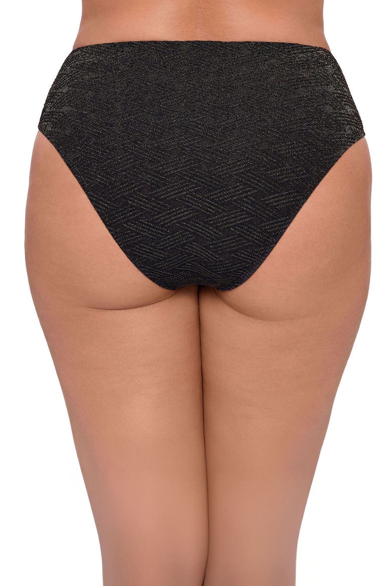 Smoothing and Sculpting Basket Weave Cinch Front High Cut Bikini Swimsuit Bottoms, Alternate, color, Onyx Black Basket Weave
