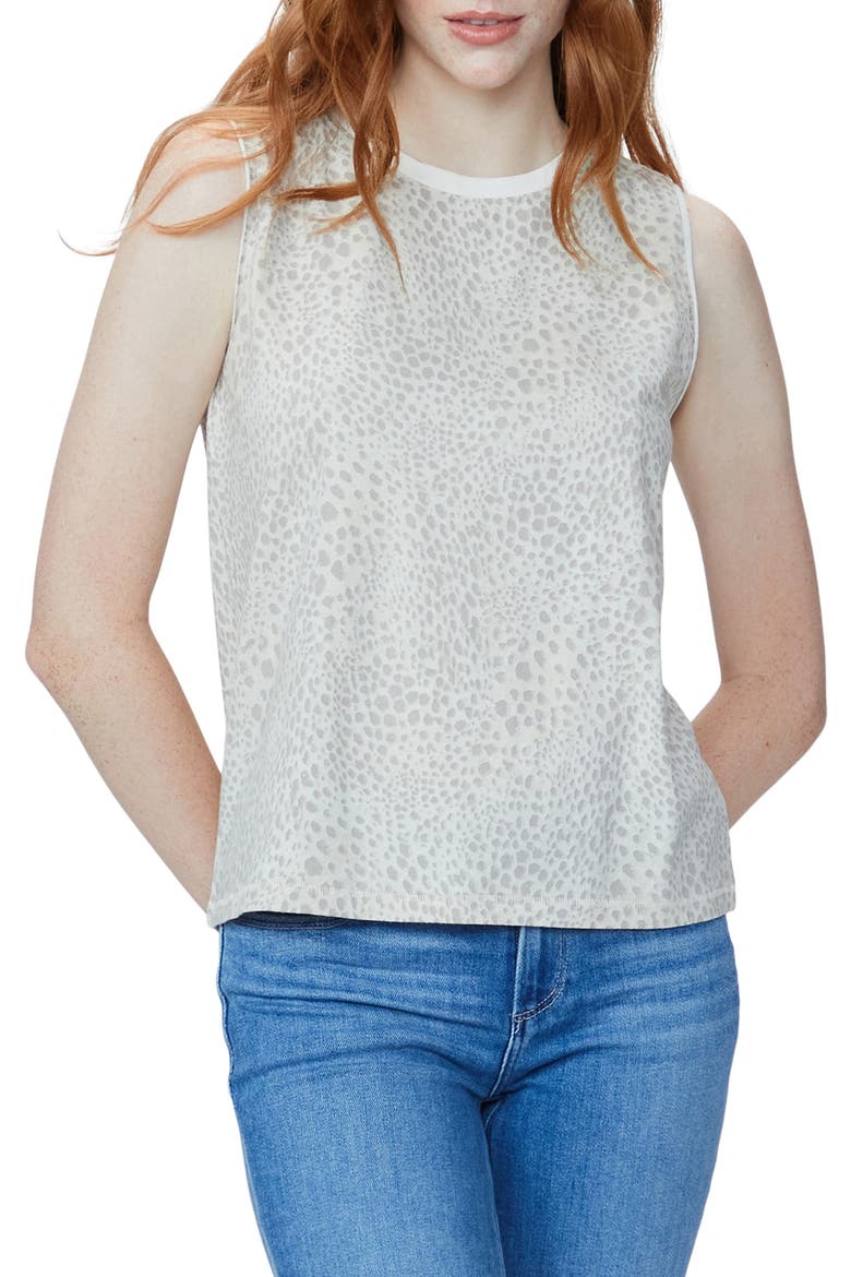 Ryo Animal Print Stretch Cotton Tank Top, Main, color, ECRUMULTI