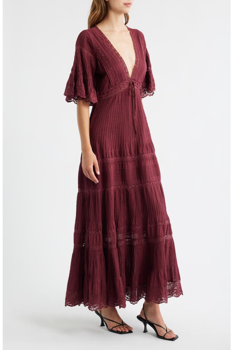 Marlowe Lace Detail Tiered Cotton Maxi Dress, Alternate, color, SPICED BERRY