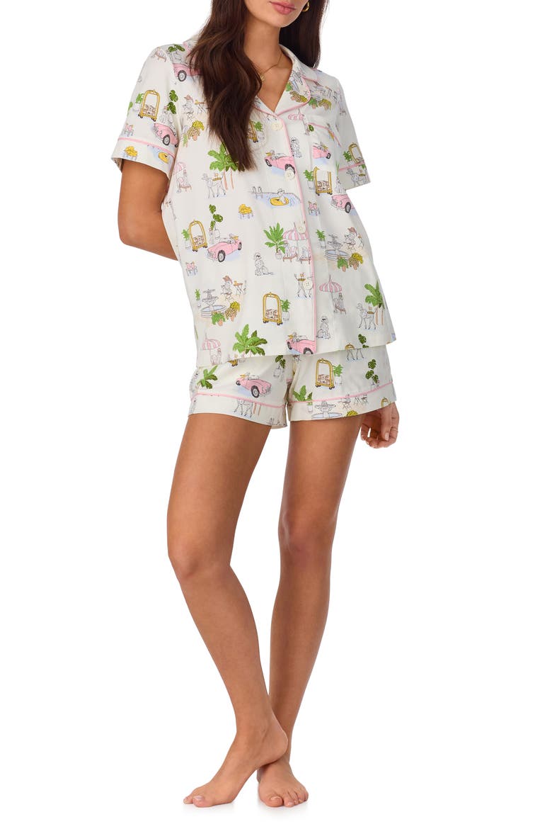 Print Stretch Organic Cotton Jersey Short Pajamas, Alternate, color, POOLSIDE POODLES