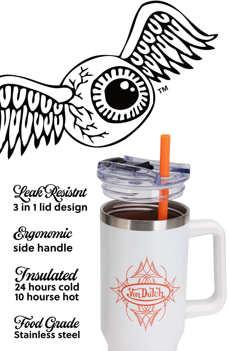 Von Dutch 40oz Double Walled Insulated Stainless Steel Tumbler, Alternate, color, White City Of Angels