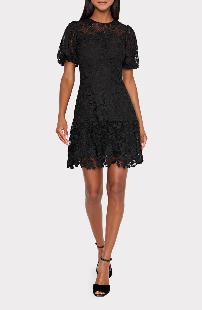 Milly Yasmin Rose Mosaic Lace Dress, Main, color, Black