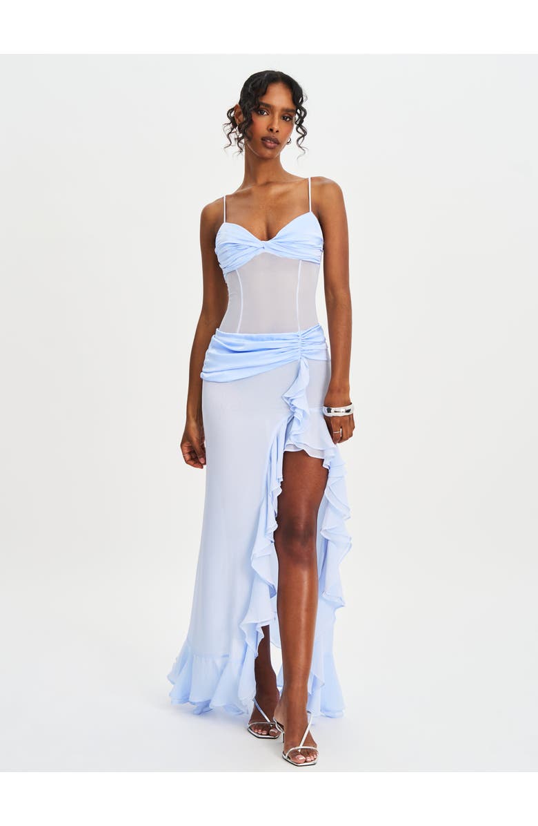 Miss Circle Lacy Ruched Breast High Slit Chiffon Dress, Alternate, color, Blue