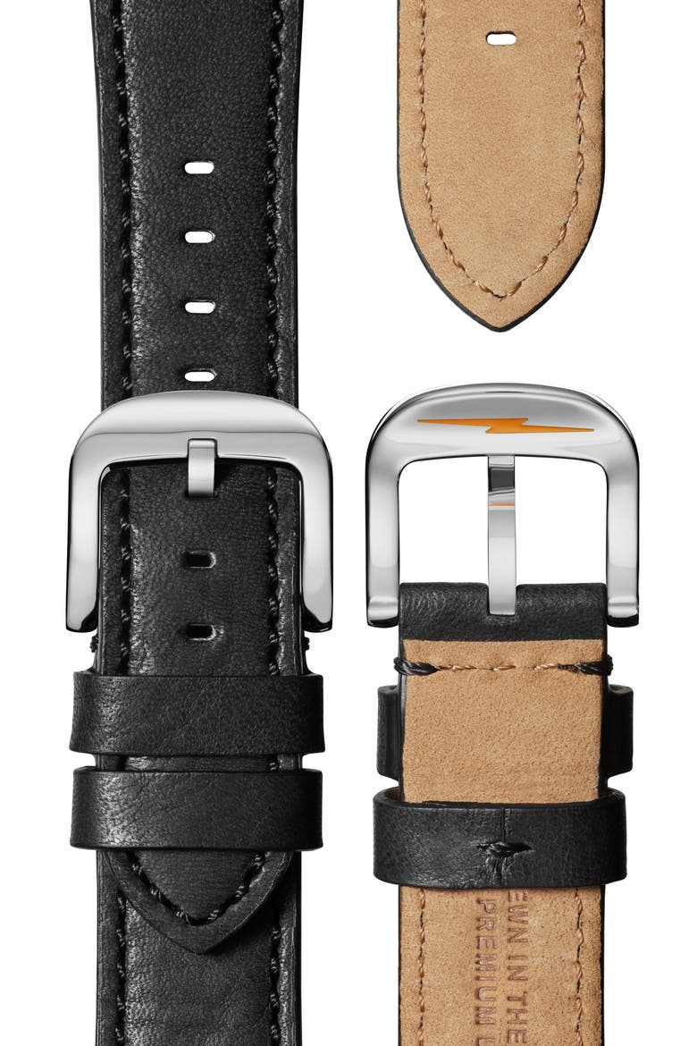 Runwell Leather Strap Watch, 41mm, Alternate, color, BLACK/ CREAM