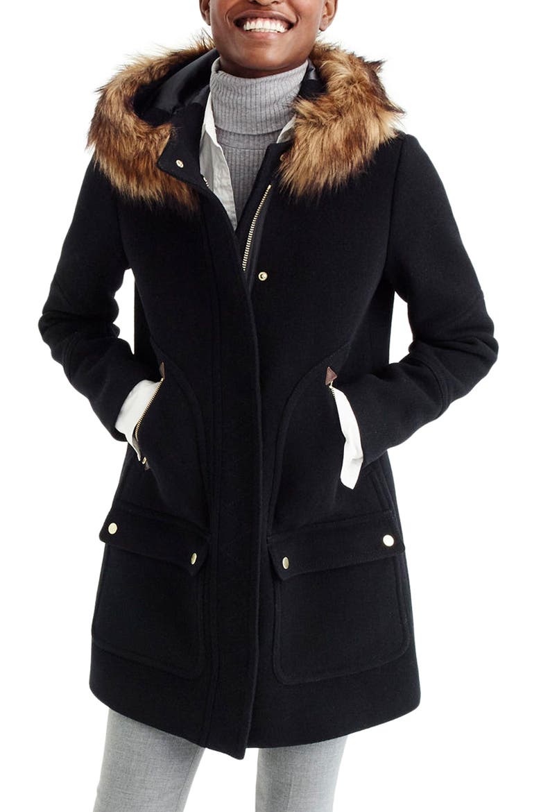 Chateau Stadium Cloth Parka with Faux Fur Trim, Alternate, color, BLACK