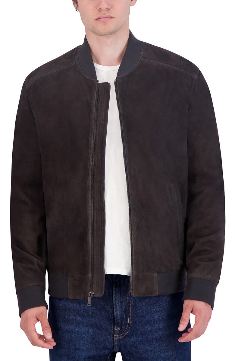 Cole Haan Suede Bomber Jacket, Alternate, color, Grey