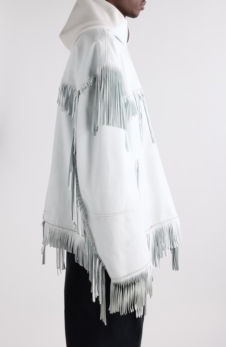 Balenciaga Fringe Leather Hooded Jacket, Alternate, color, 9000 White