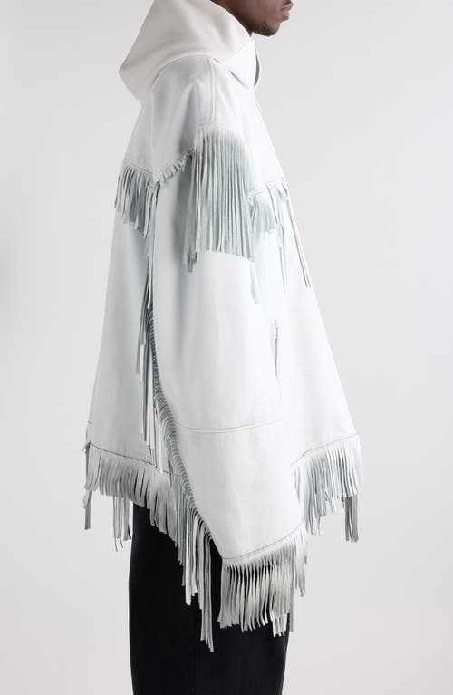 Balenciaga Fringe Leather Hooded Jacket In White