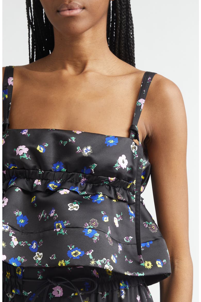 Floral Print Crop Satin Camisole, Alternate, color, BLACK