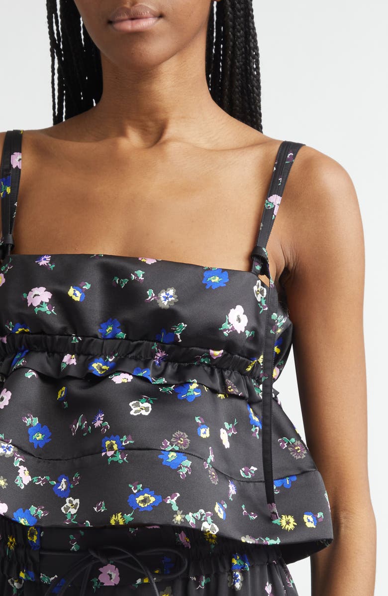 Sacai Floral Print Crop Satin Camisole, Alternate, color, Black