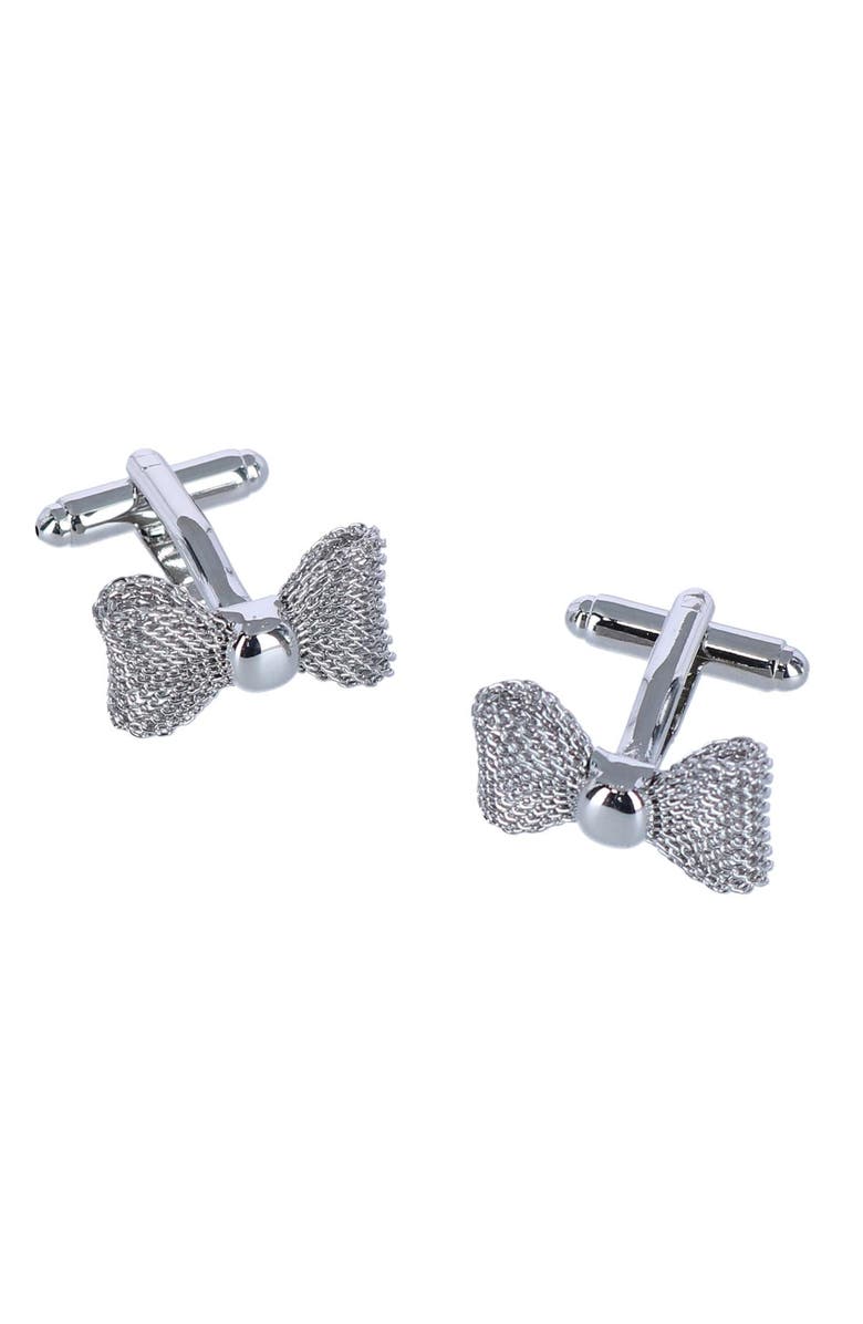 Trafalgar Bailey Bow Tie Novelty Cufflinks, Main, color, Silver