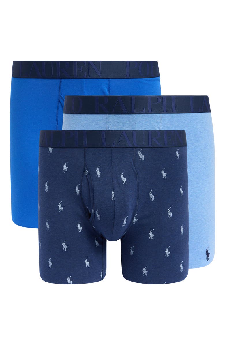 Polo Ralph Lauren 3-Pack Stretch Cotton Boxer Briefs, Main, color, Blue Assorted