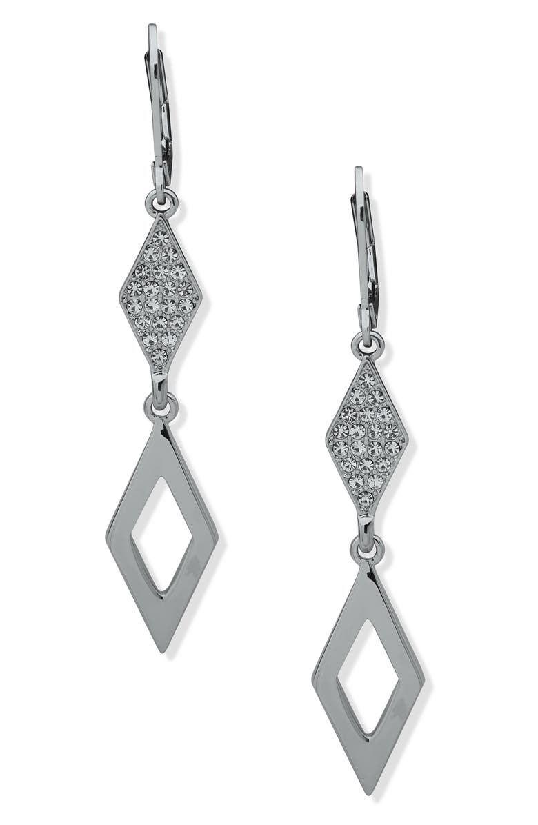 KARL LAGERFELD Billie Blues Crystal Double Drop Earrings, Main, color, Silver
