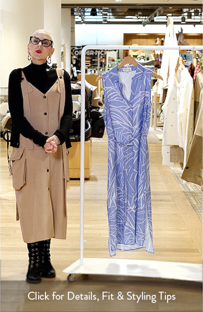Print Tie Waist Sleeveless Midi Shirtdress, sales video thumbnail