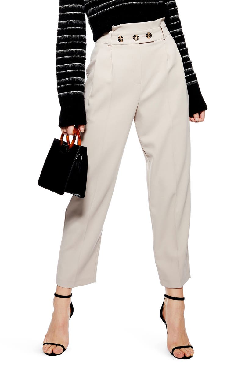 Topshop Emilie Paperbag Waist Tapered Trousers, Main, color, 