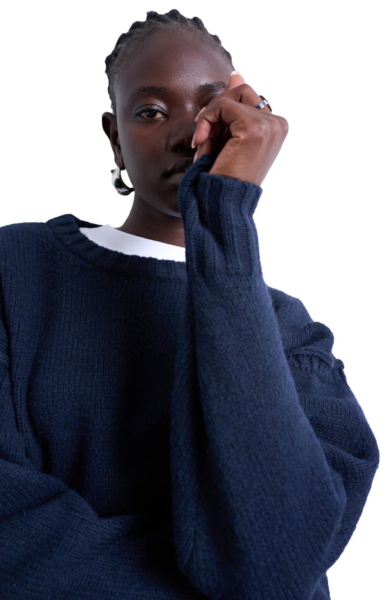 Topshop Exposed Seam Relaxed Fit Sweater, Alternate, color, Navy