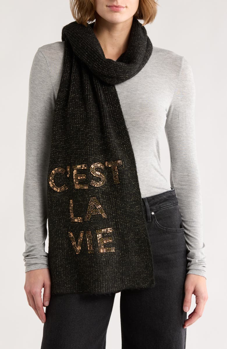KARL LAGERFELD PARIS C'est La Vie Scarf, Main, color, Black