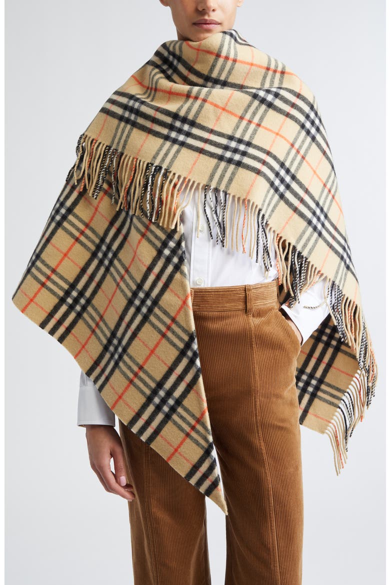 Medium Check Wool & Cashmere Cape, Main, color, SAND