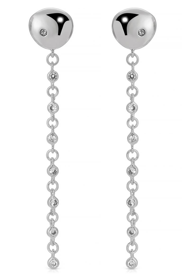 Polished Pebble Crystal Drop Earrings, Main, color, RHODIUM/ SILVER