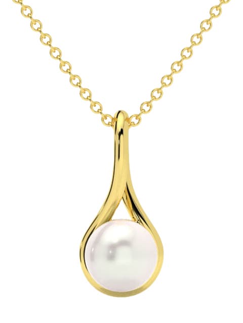 7mm Pearl Solitaire Pendant 14k Gold 18" Necklace 18mm Tall