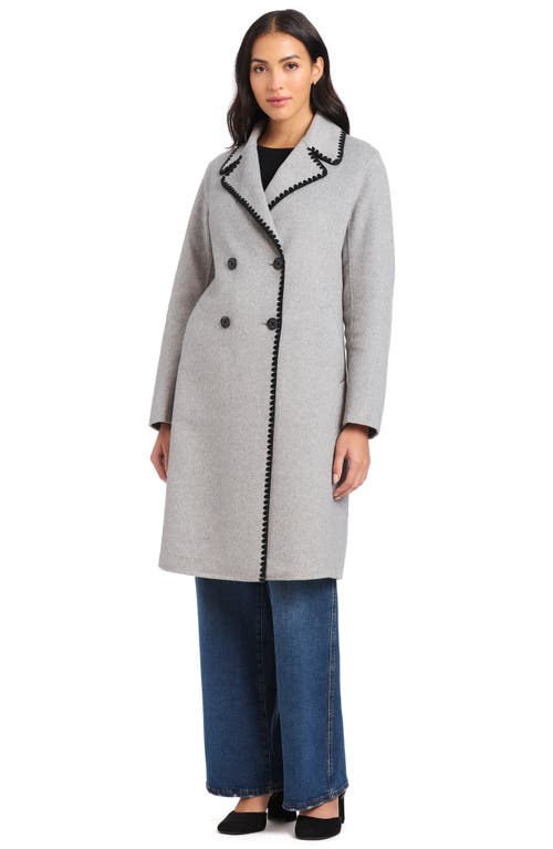 Kate Spade New York Embroidered Double Breasted Top Coat In Gray