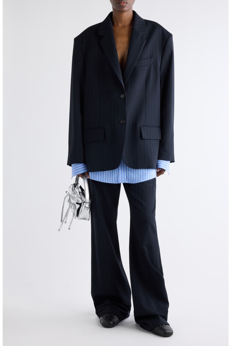 Julaga Layered Fluid Pinstripe Blazer, Alternate, color, NAVY