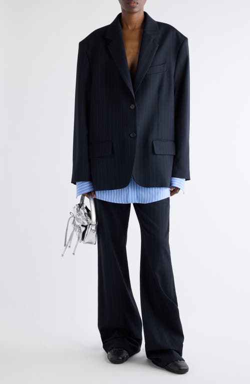 Acne Studios Julaga Layered Fluid Pinstripe Blazer In Blue
