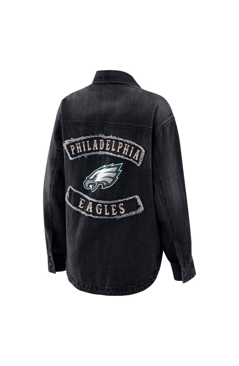 WEAR by Erin Andrews Women's WEAR by Erin Andrews Black Philadelphia Eagles Washed Oversized Denim Full-Snap Shacket, Alternate, color, Black