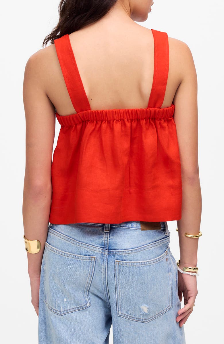 Madewell Contrast Stitch Square Neck Linen Tank, Alternate, color, Bright Flame