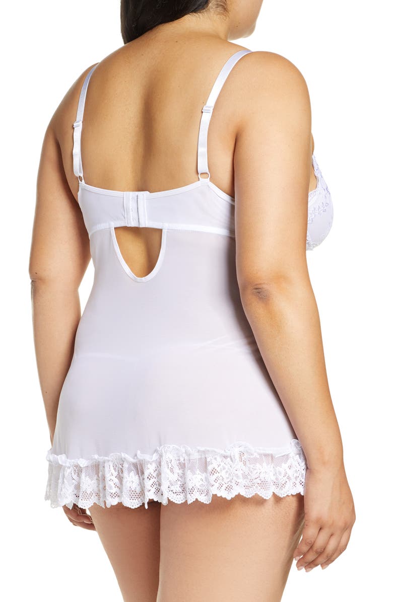Oh La La Cheri Valentine Soft Cup Babydoll Chemise & G-String Thong, Alternate, color, White